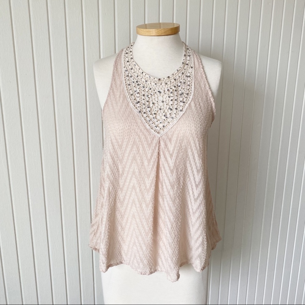 ASTR Boho Chic Light Cream Lace Chevron Top Small